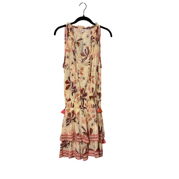 New Poupette St Barth Yellow Floral Ruffle Smocked Tiered Mini Dress Size Small - Picture 1 of 5